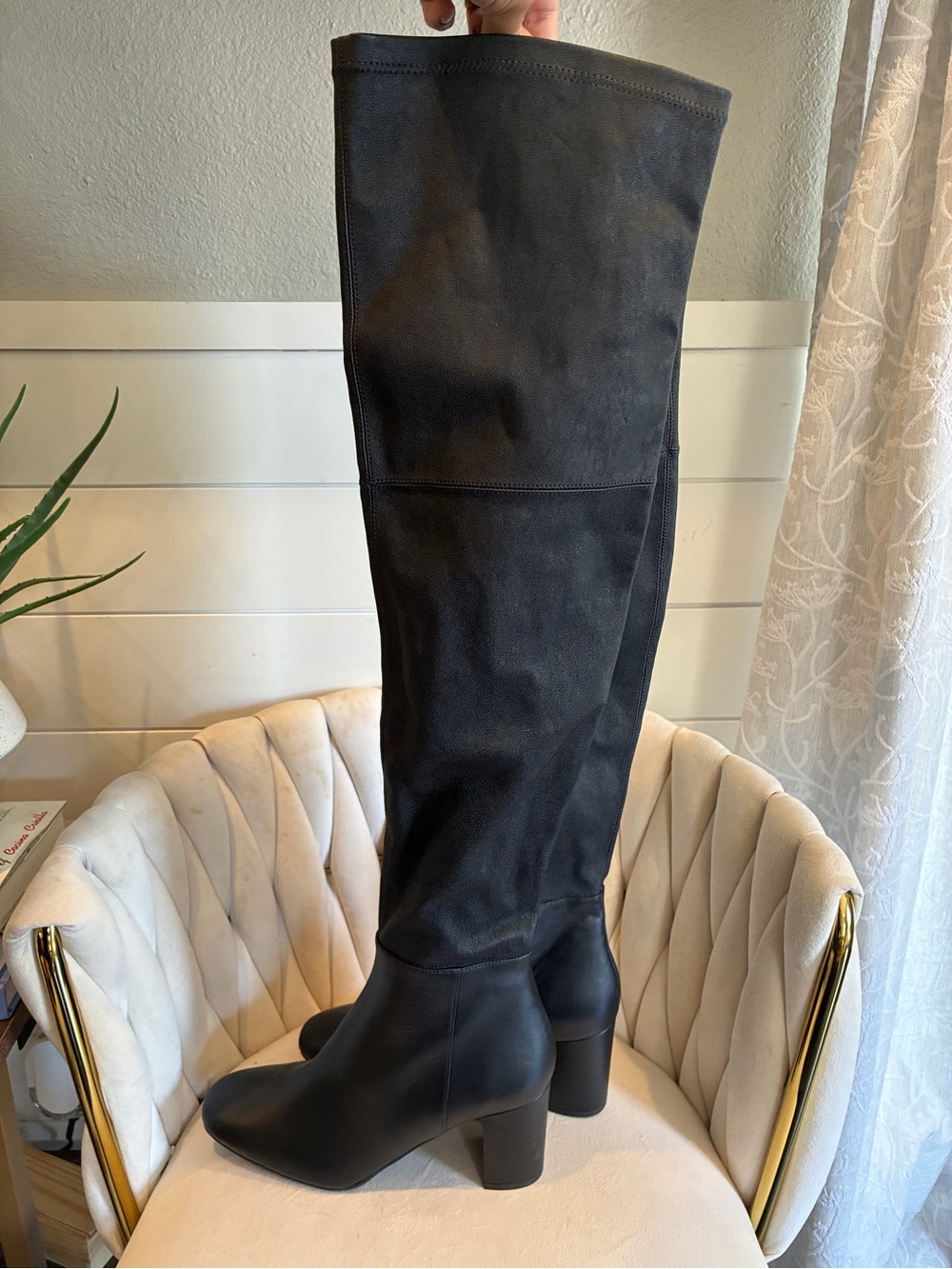 Aquatalia Black Over-the-Knee Leather & Suede Boots